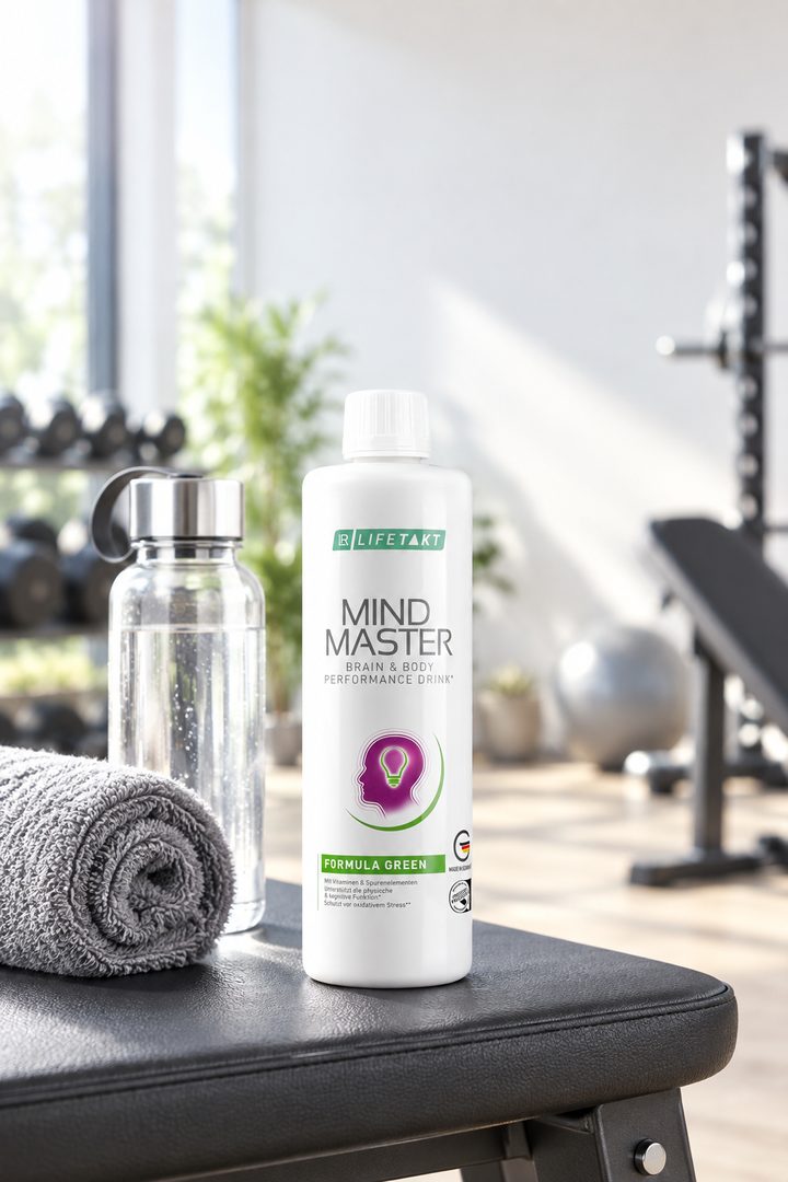 KI-Bild: Mind Master auf einer Hantelbank im Fitnessraum