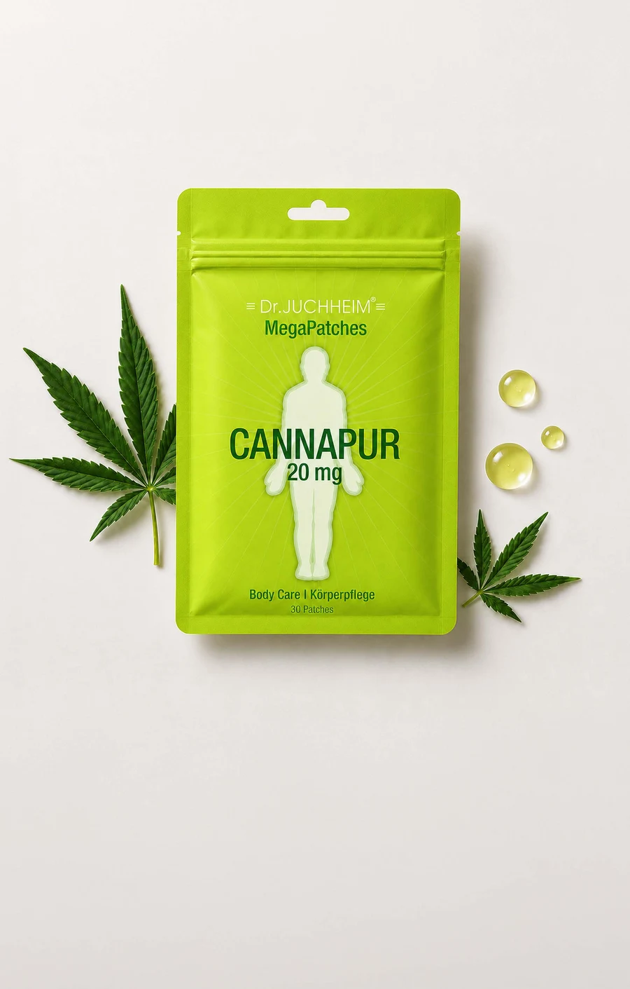Mega Patches Cannapur – Packung mit Hanfblatt und CBD-Tropfen (LR Fact Sheet)