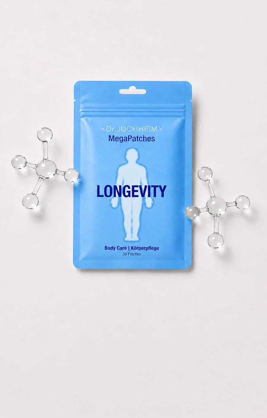 Mega Patches Longevity – Packung mit Molekül-Grafik (LR Fact Sheet)